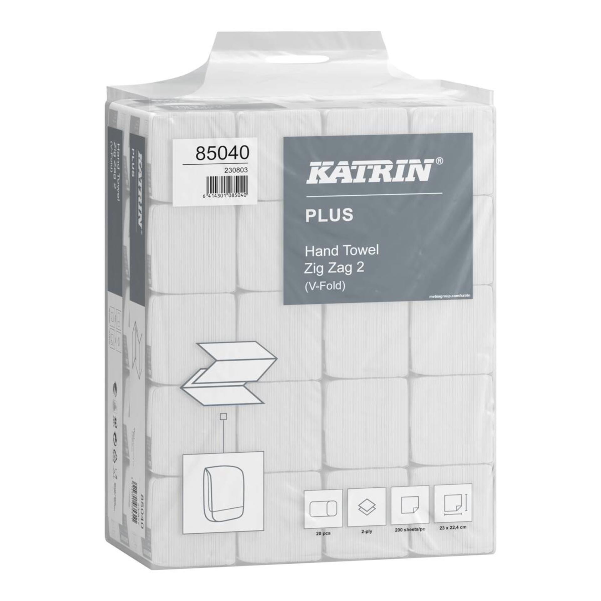 85040-Katrin Plus V-fold Paper Towels Zig Zag 200 Sheets 2-Ply, Handy Pack-2