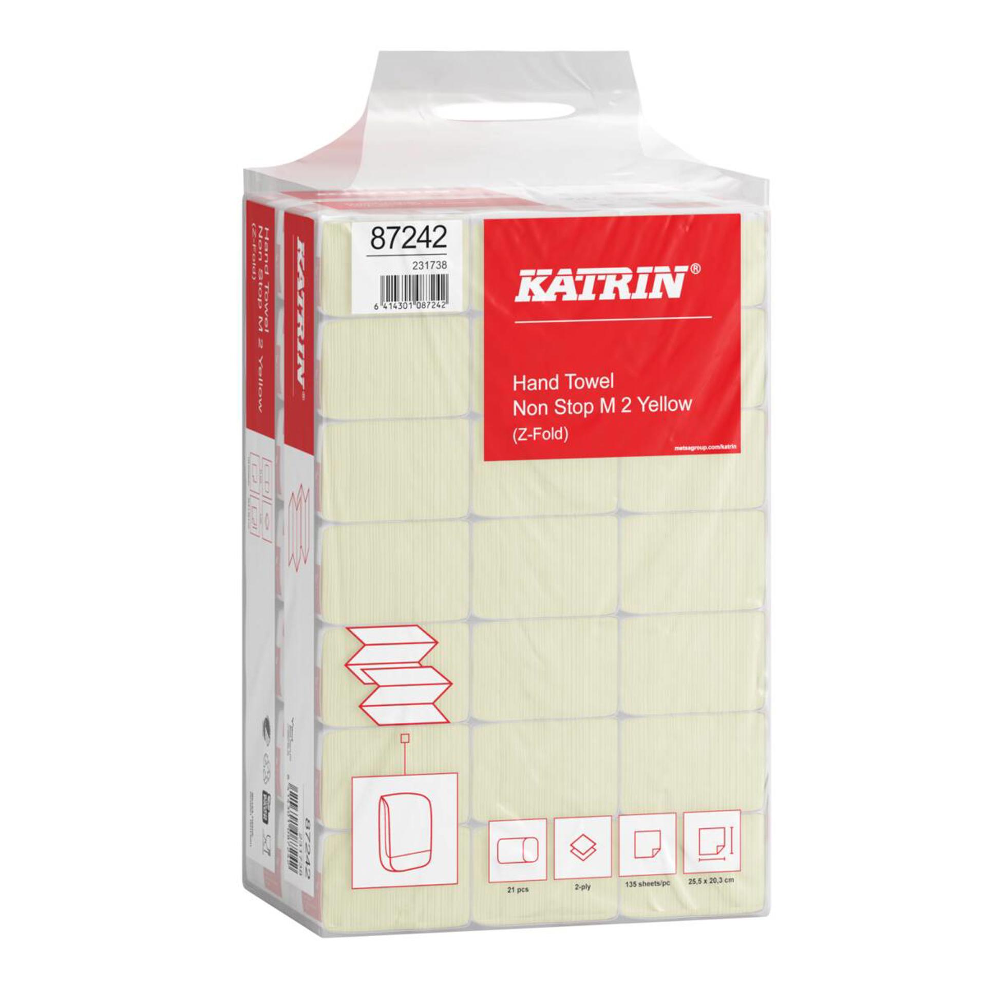 87242-Katrin Z-vikt Pappershandduk Non Stop M, 2-lagers, 135 ark, Gul, Handy Pack-3