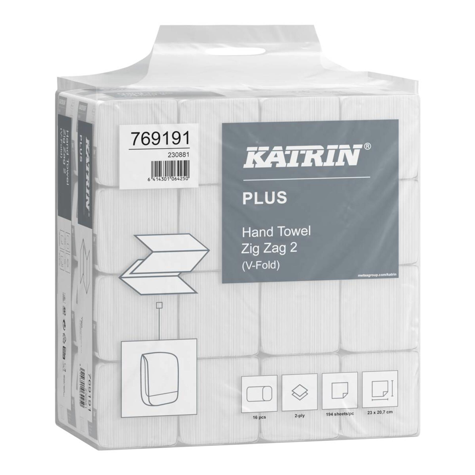 769191-Katrin Plus skladané uteráky ZZ super biele 16 x 190 útržkov, 2-vrstvové, Handy Pack-3