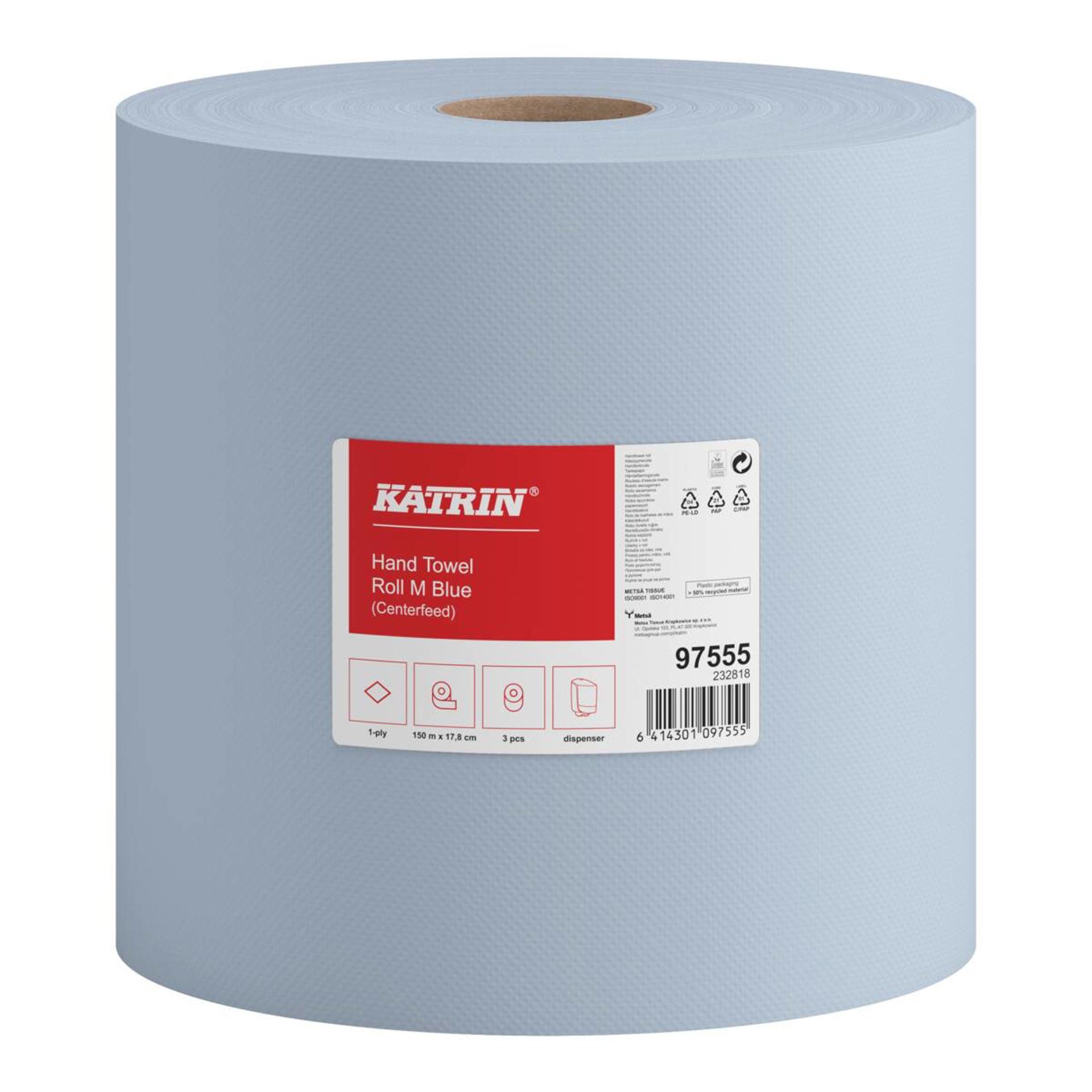 97555-Katrin Centerfeed Handtuch-Mehrzweckrolle M 300 m 1-lagig, Blau-1