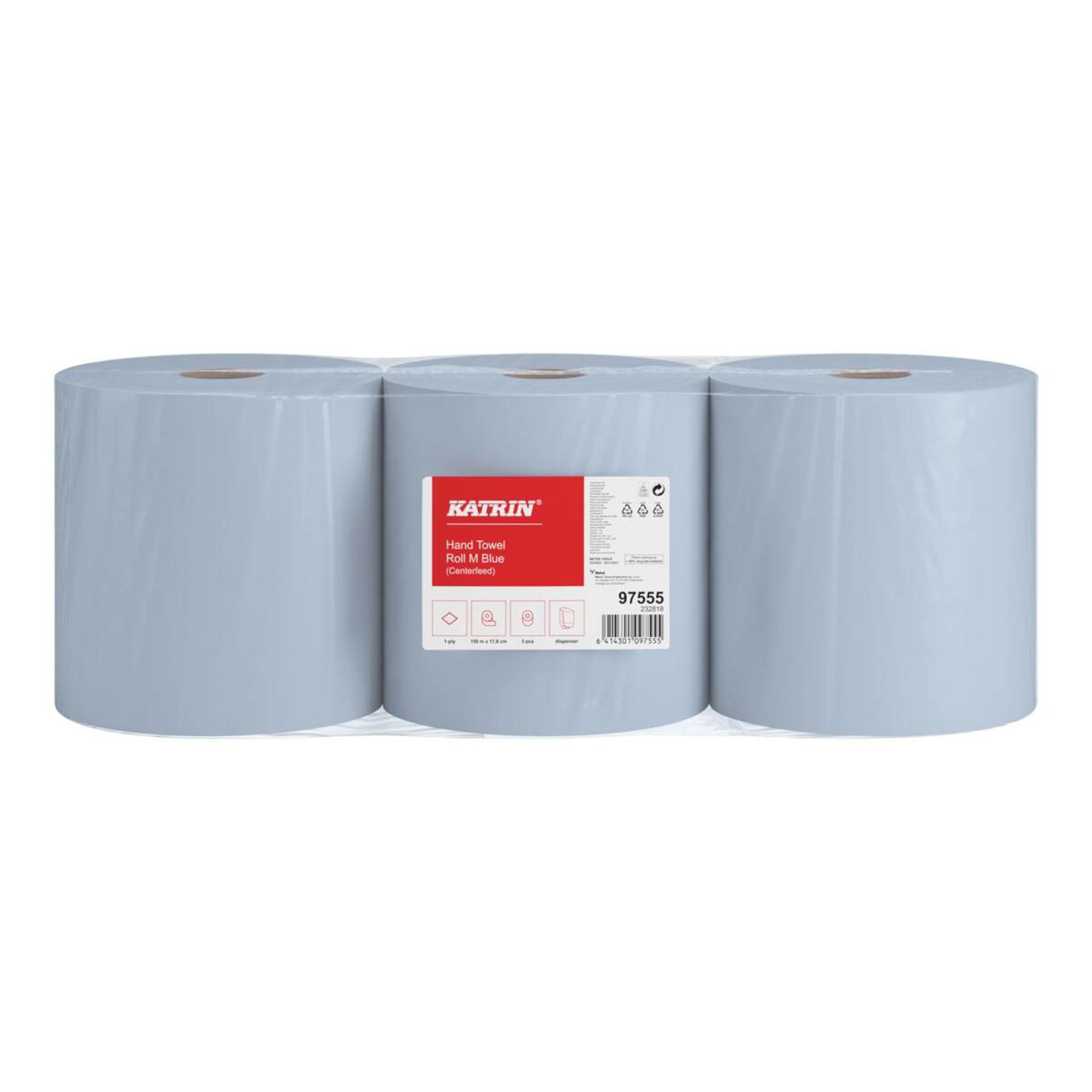 97555-Katrin Centerfeed Handtuch-Mehrzweckrolle M 300 m 1-lagig, Blau-2