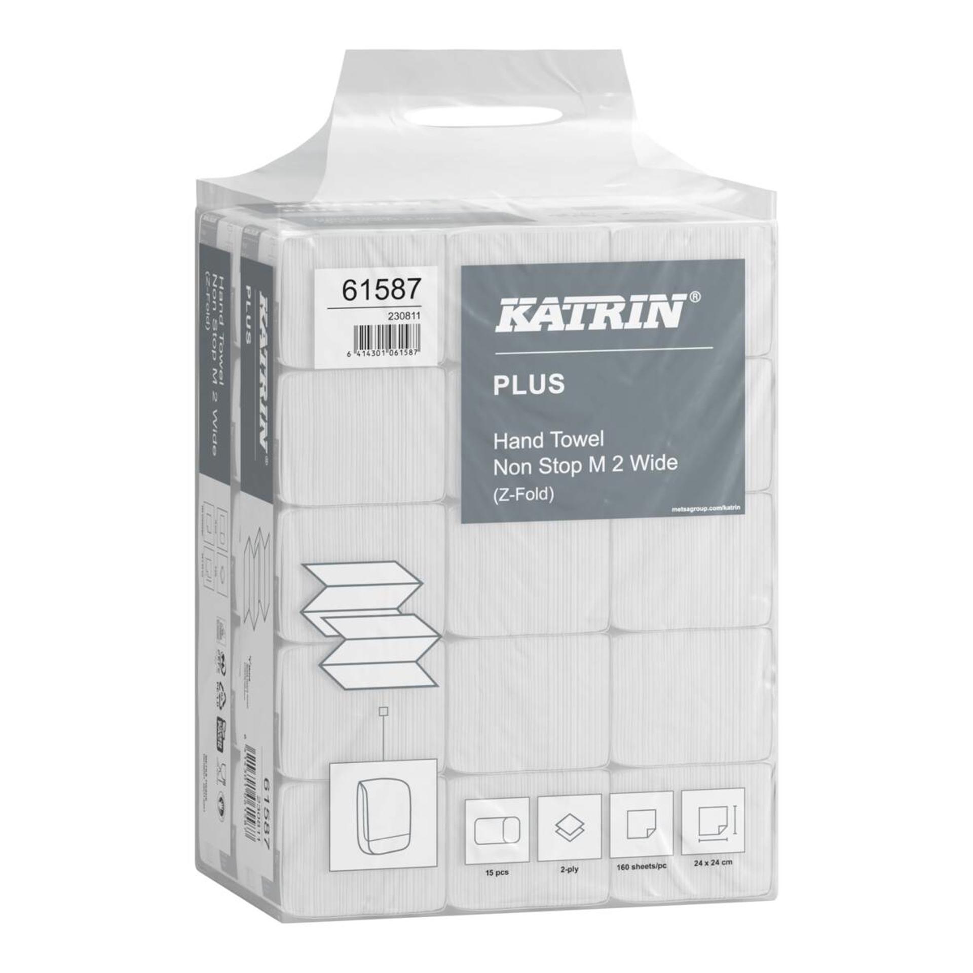 61587-Katrin Plus Pappershandduk Z-vikt Non-Stop M Bred 160 Ark 2-Lagers, Handy Pack-4