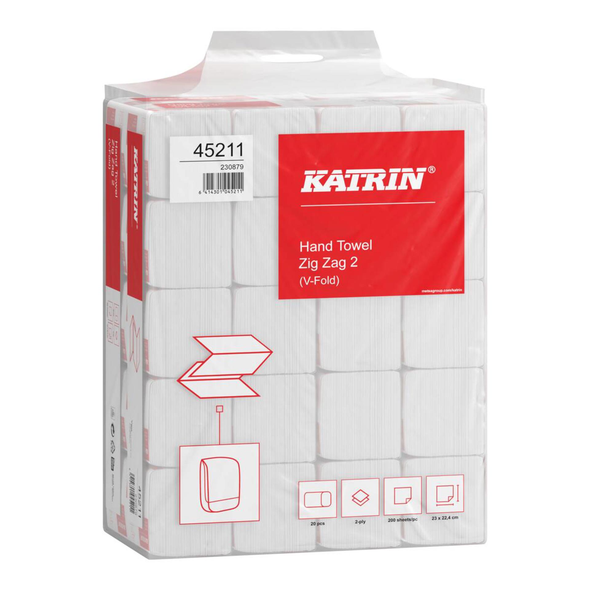 45211-Katrin V-Falz Falthandtücher Zick Zack 200 Blatt 2-lagig, Handy Pack-3