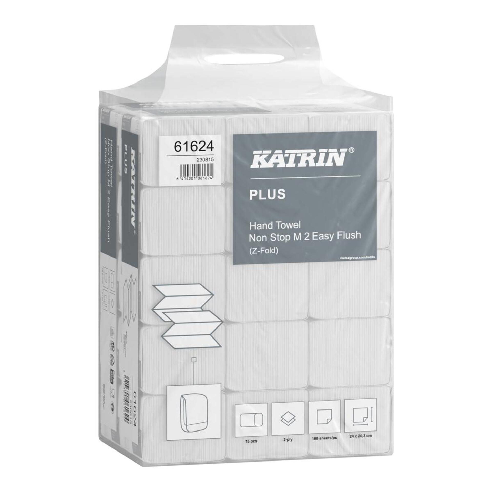 61624-Katrin Plus Z-Falz Falthandtücher Non Stop M EasyFlush 160 Blatt 2-lagig, Handy Pack-4