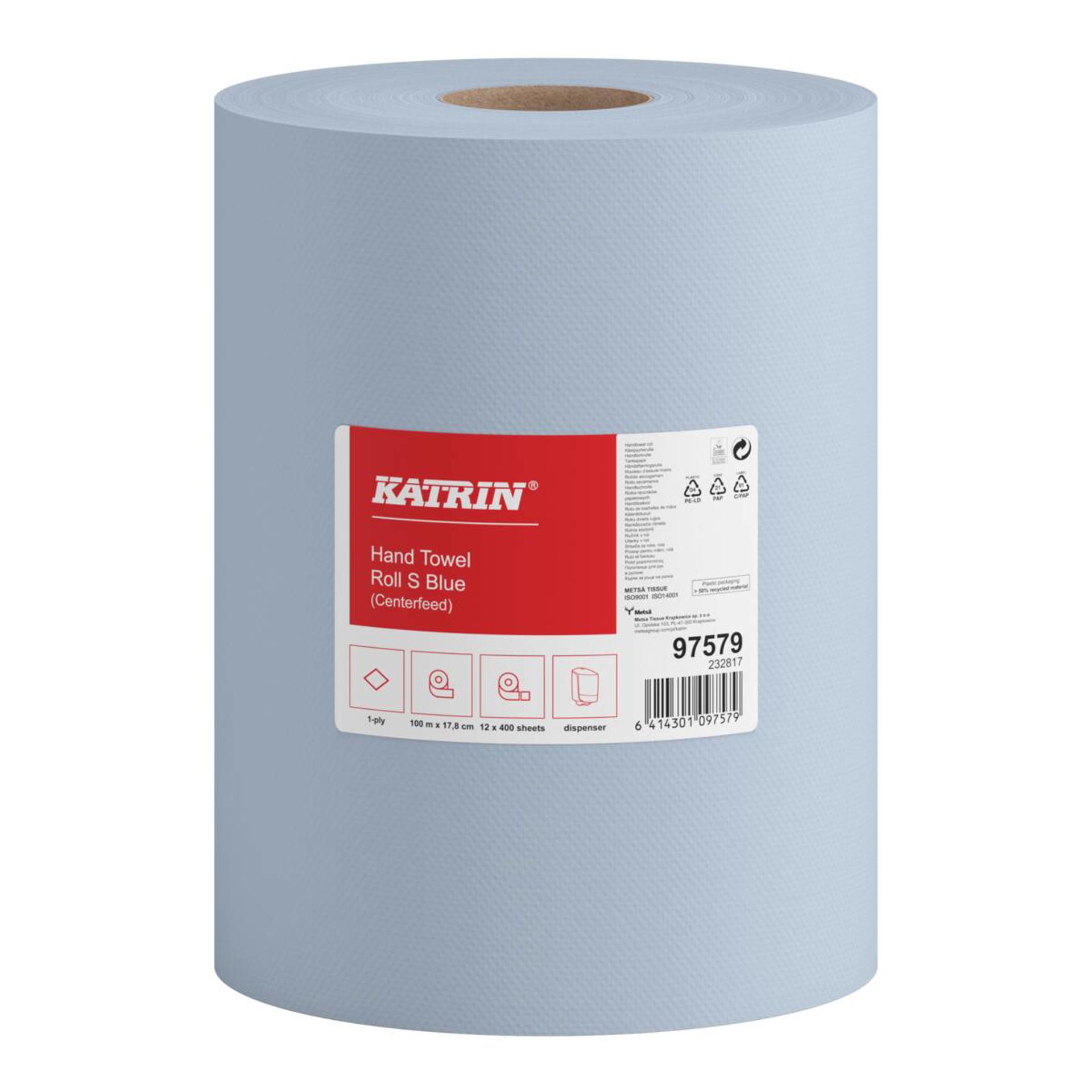 97579-Katrin Centrefeed Roll Small 100 Metres 1-Ply, Blue-1