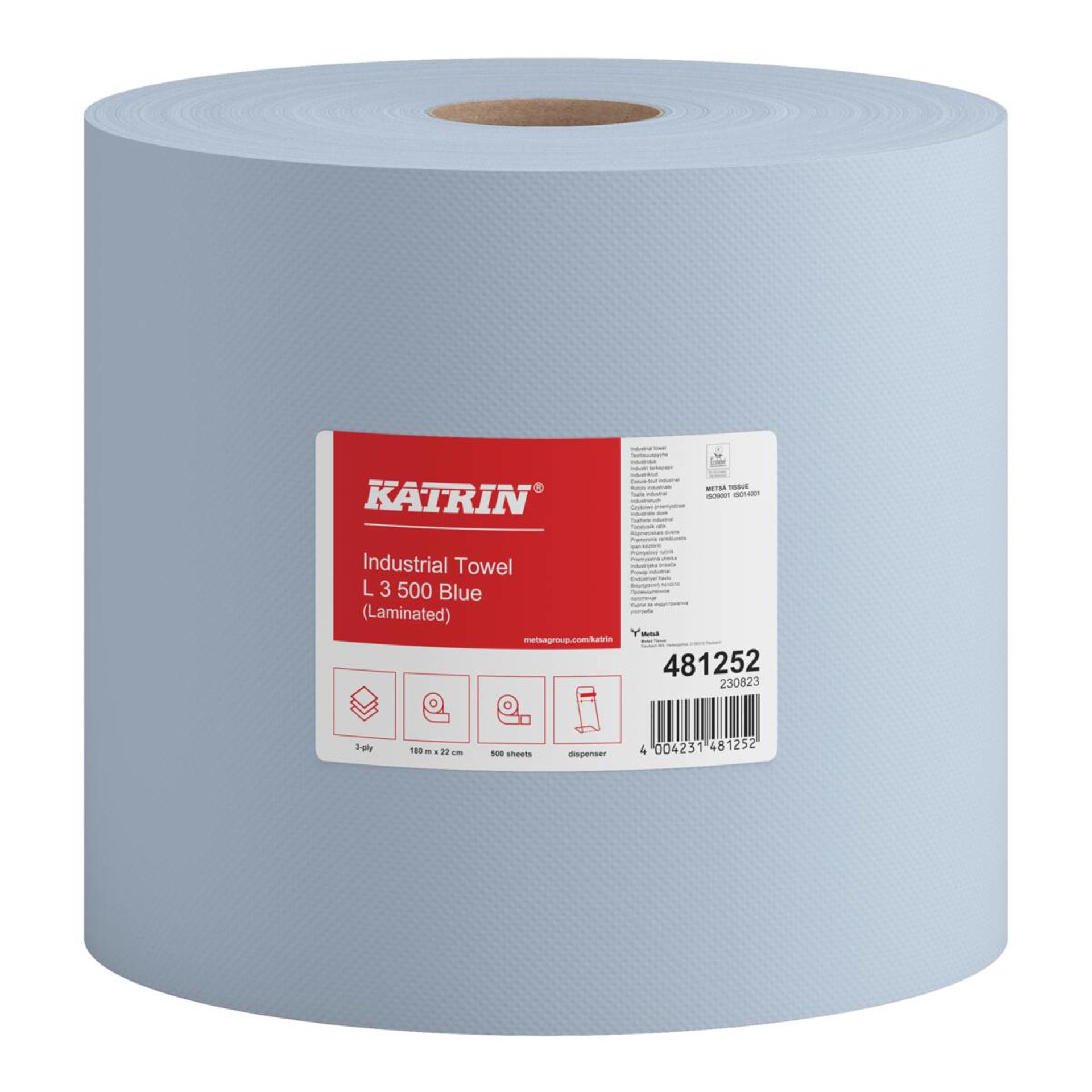 481252-Katrin Industritorkpapper XXL 500 Ark 3-Lagers Laminerad, Blå-1