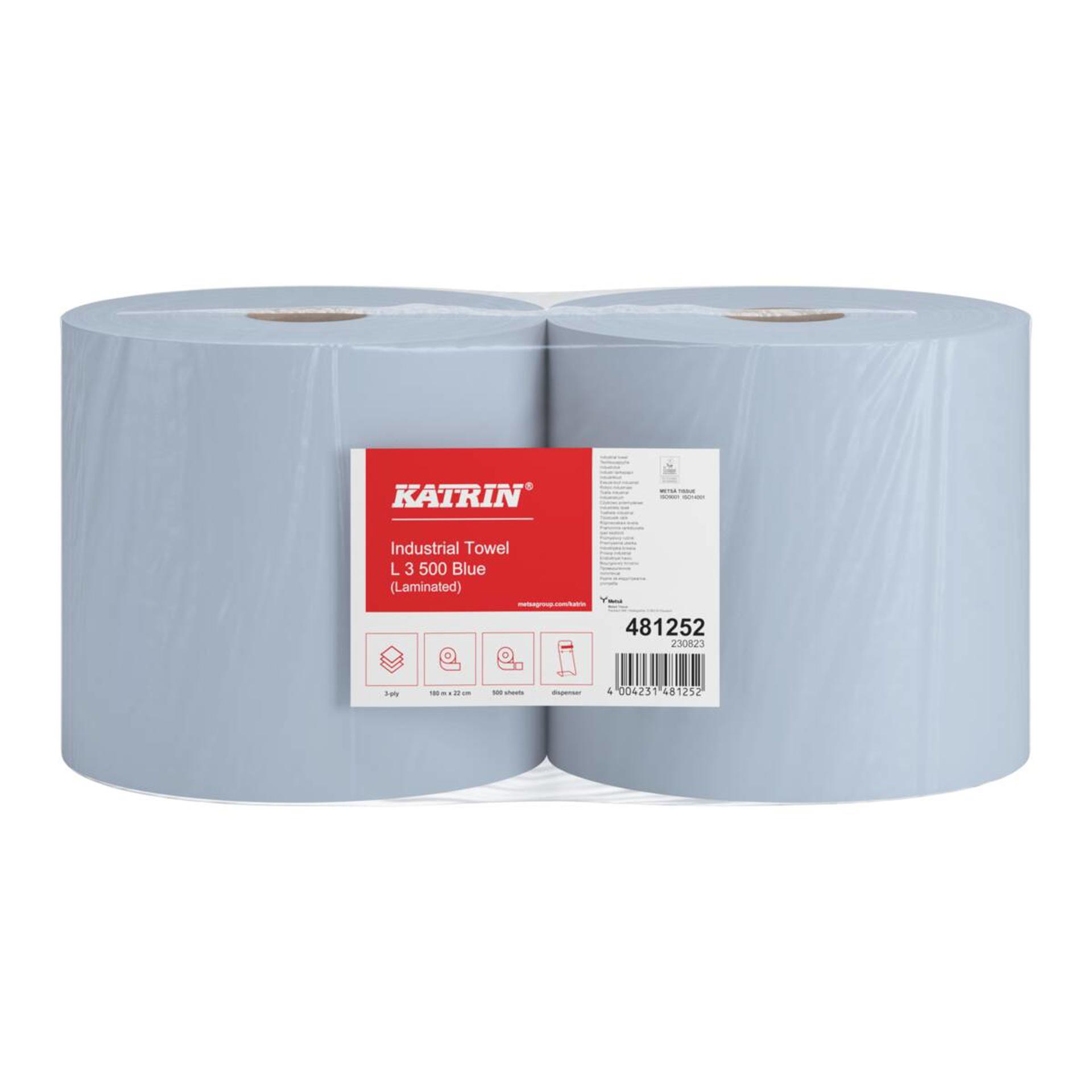481252-Katrin Industritorkpapper XXL 500 Ark 3-Lagers Laminerad, Blå-3