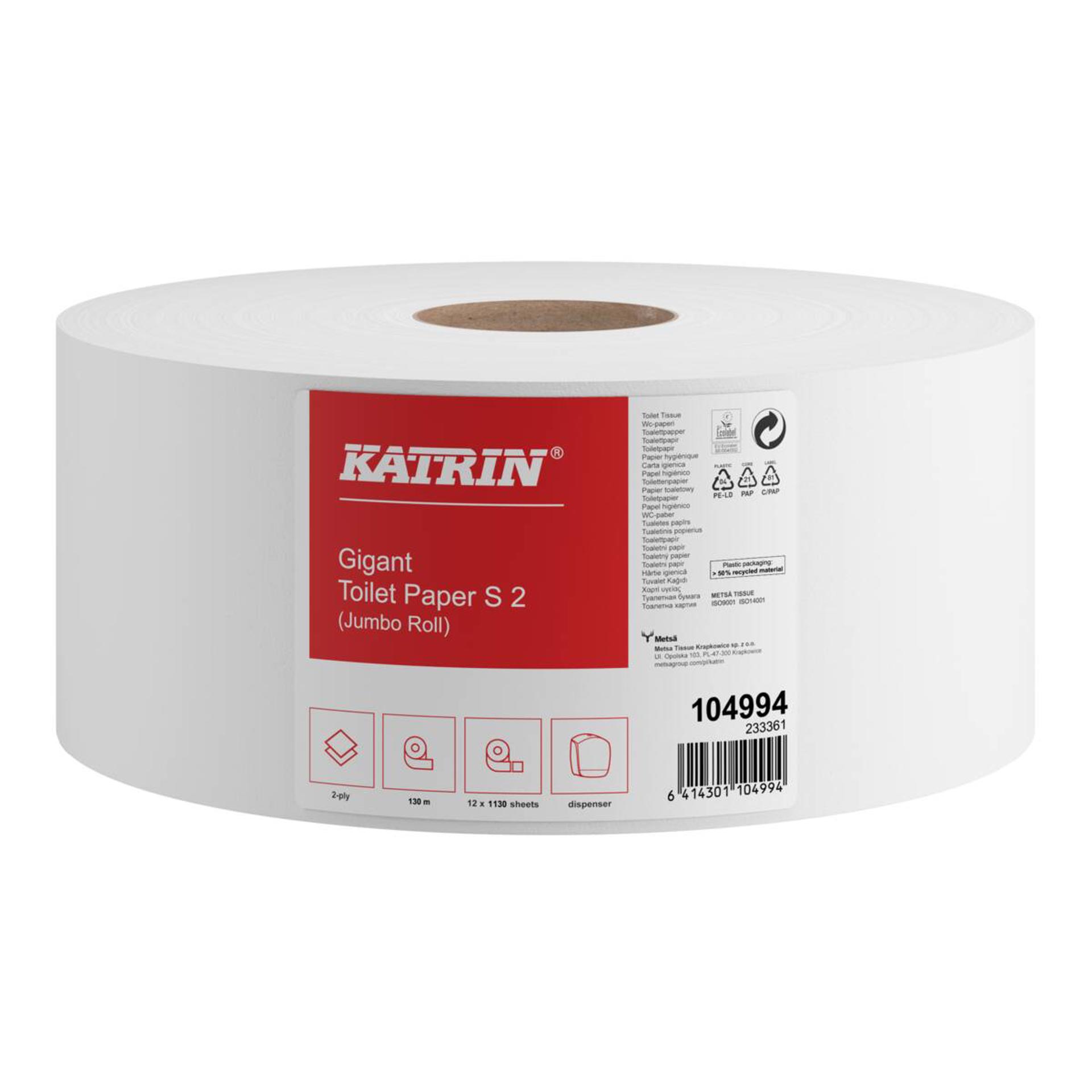 104994-Katrin Jumbo Toilet Paper Roll Small 130 Metres 2-ply-1