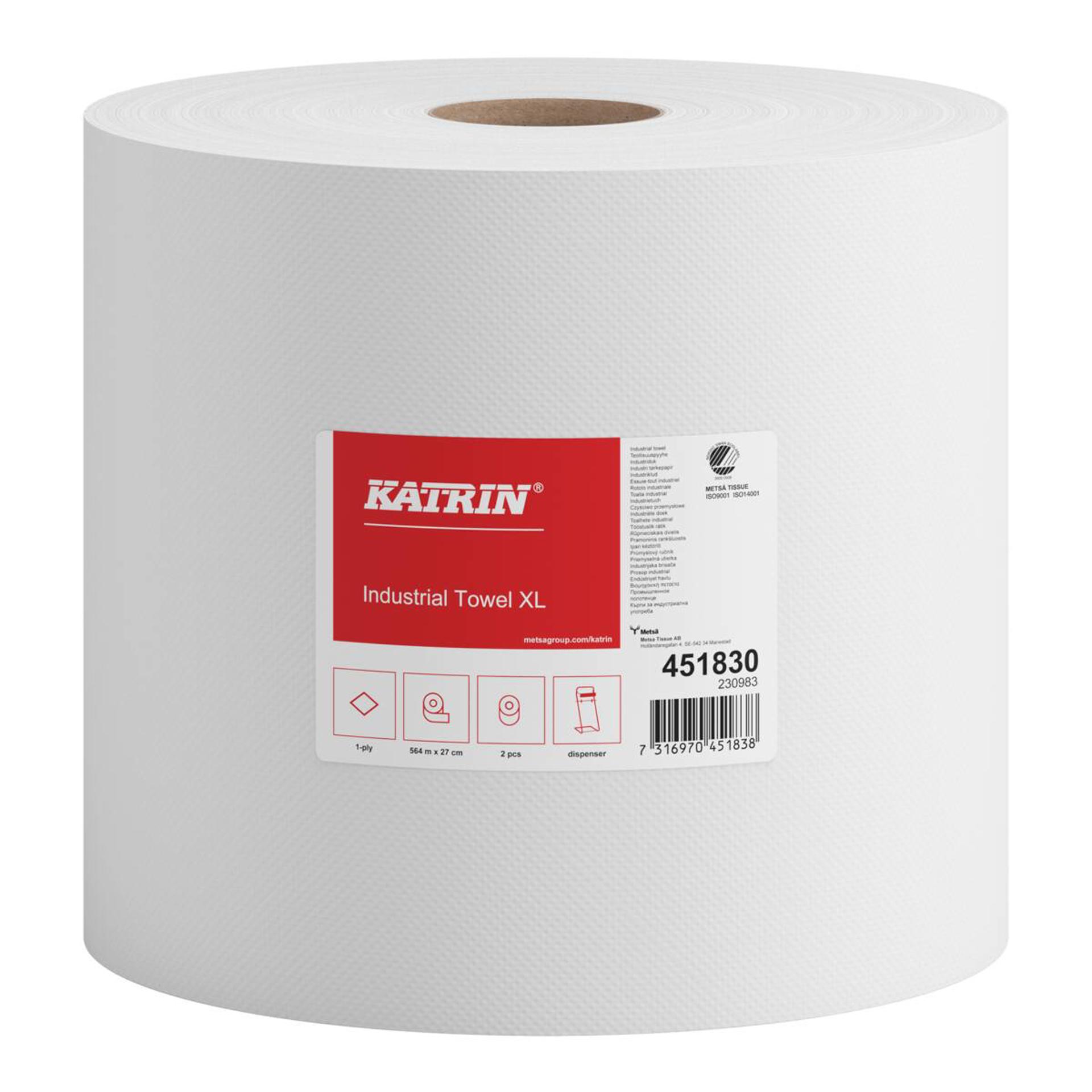 451830-Katrin Industrial Wipes Roll Large 564 Metres 1-Ply, Natural White-1