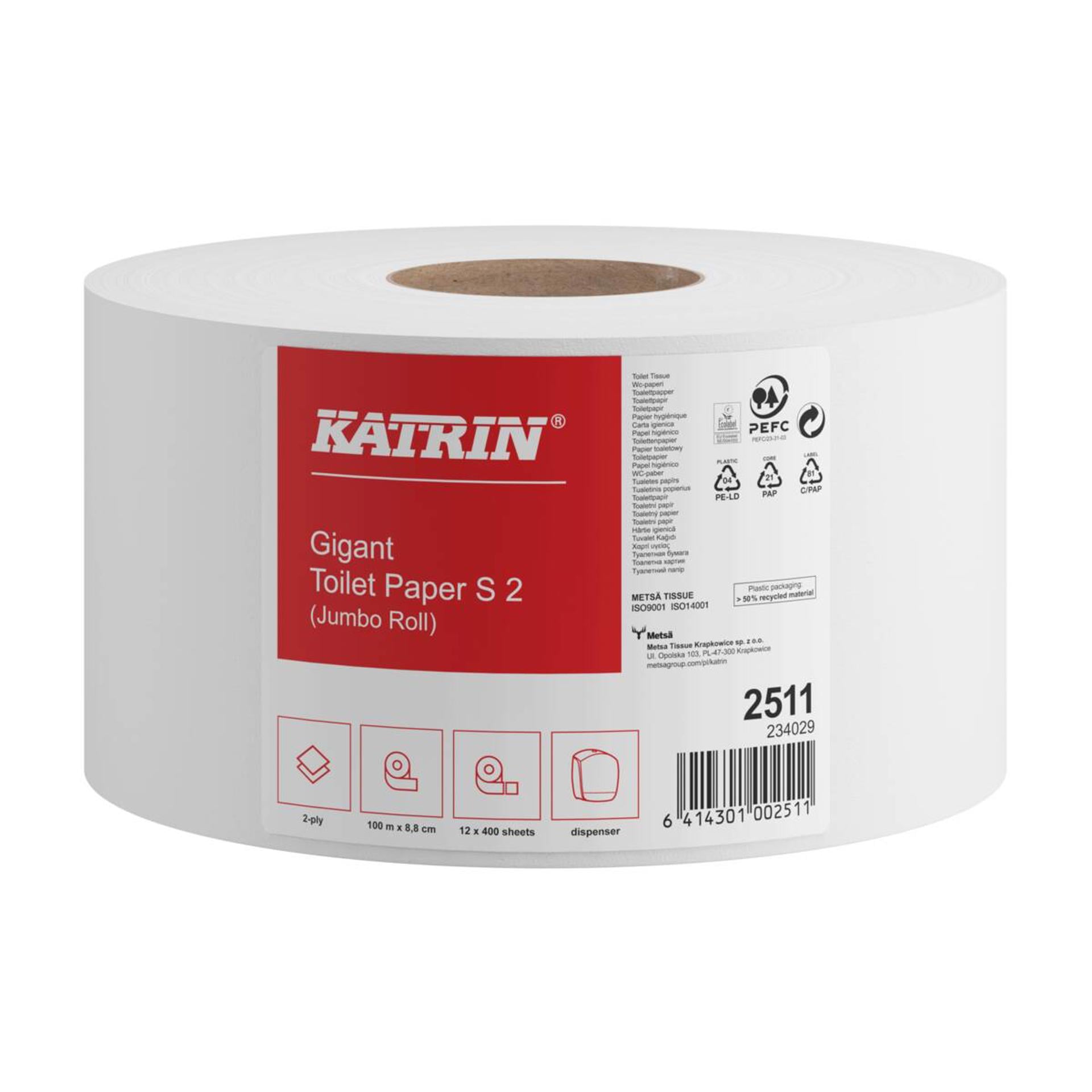 2511-Katrin Jumbo Toilet Paper Roll Small 100 Metres 2-Ply-1
