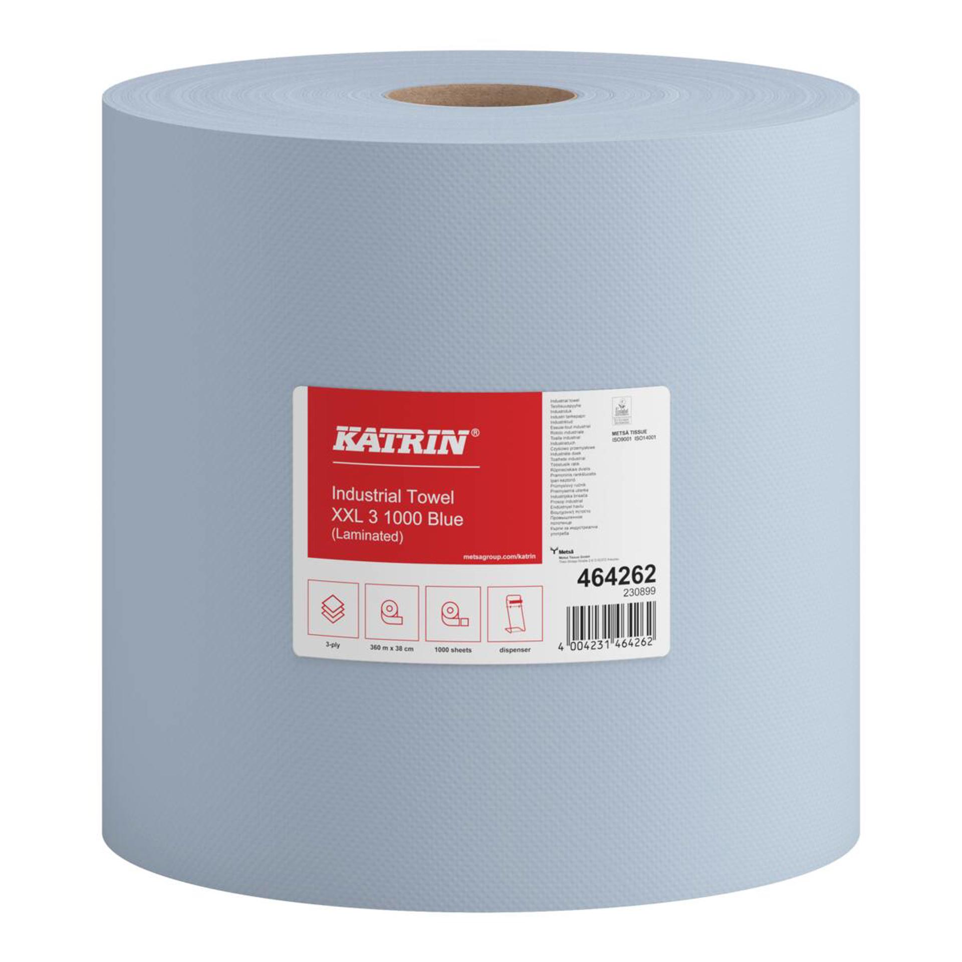 464262-Katrin Industrial Wipes Roll XXL 1000 Sheets 3-Ply Laminated, Blue-1