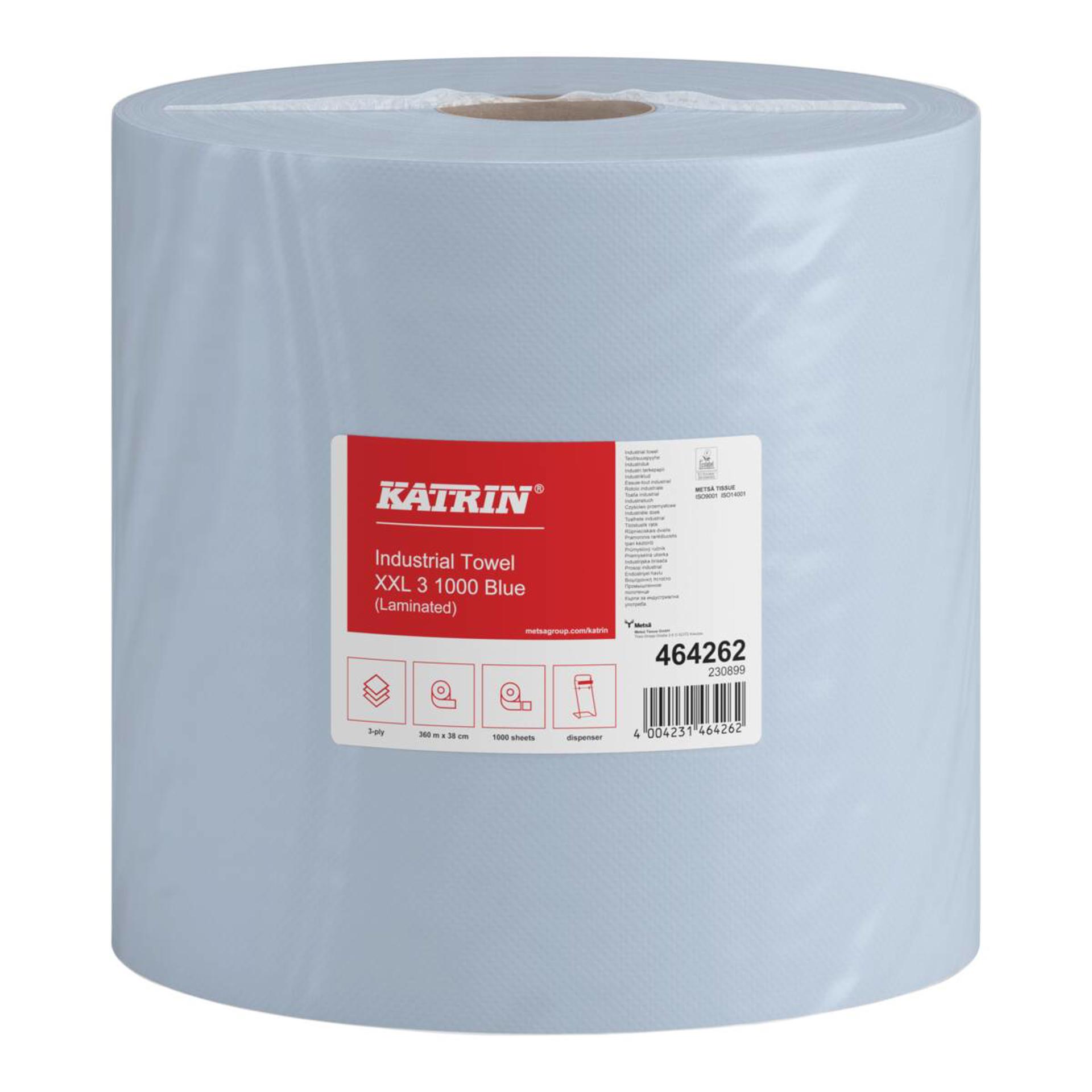 464262-Katrin Industrial Wipes Roll XXL 1000 Sheets 3-Ply Laminated, Blue-3