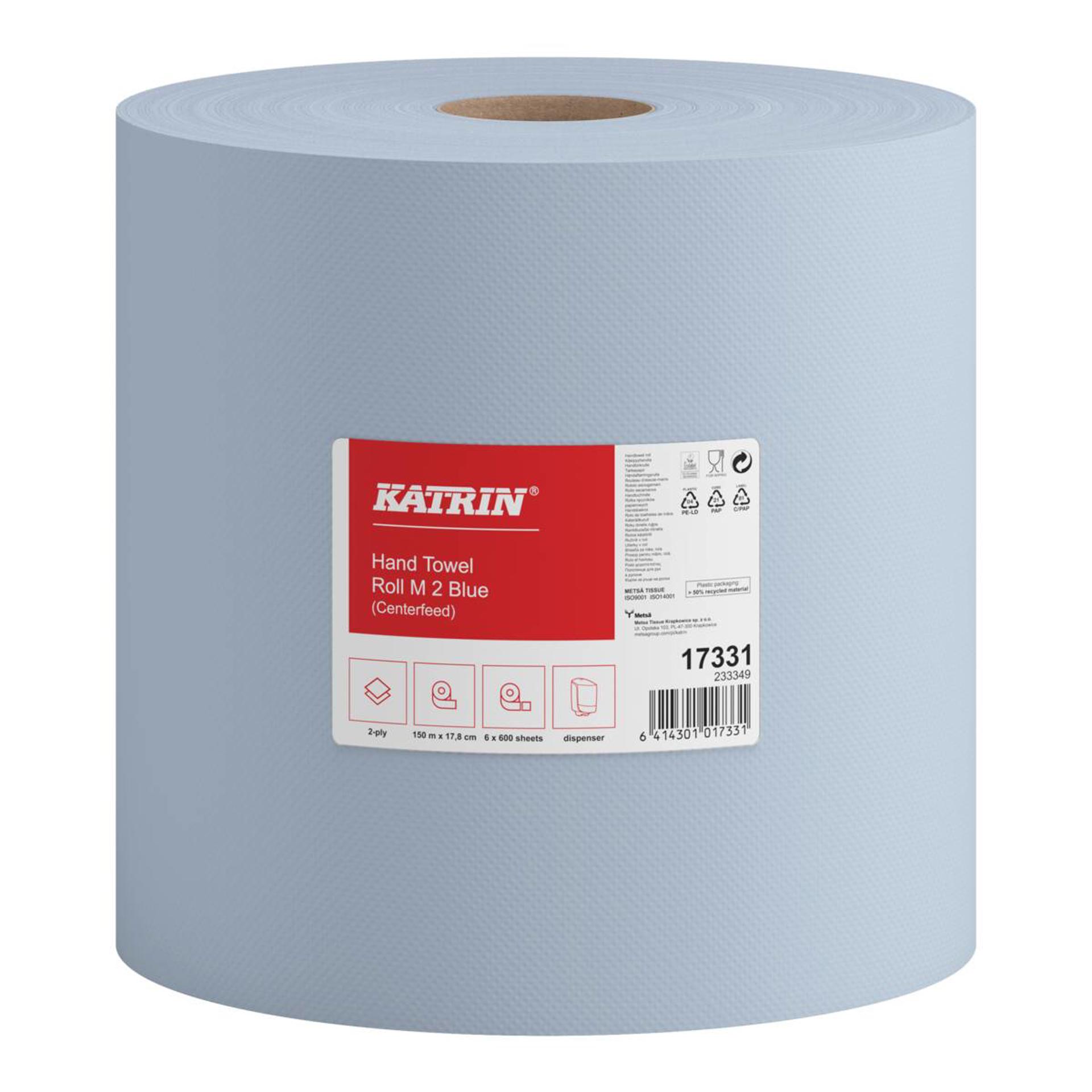 17331-Katrin Centrefeed Roll Medium 150 Metres 2-Ply, Blue-1