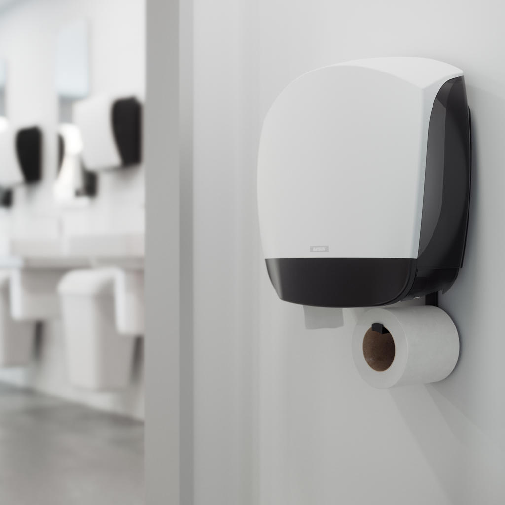 When you load the dispenser with new paper, the remaining roll can be hung on the built in holder.