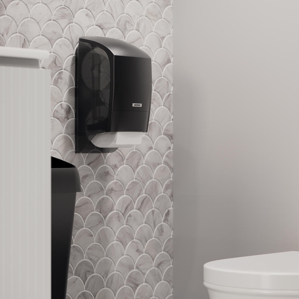 The dispenser has space for two toilet rolls. When one roll runs out, the other will take its place automatically.