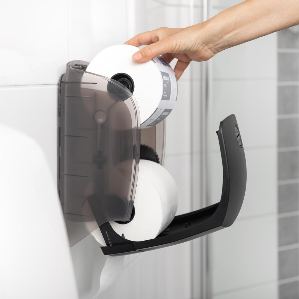 The dispenser can be filled while the second roll is in use. This means that there will always be toilet paper available.