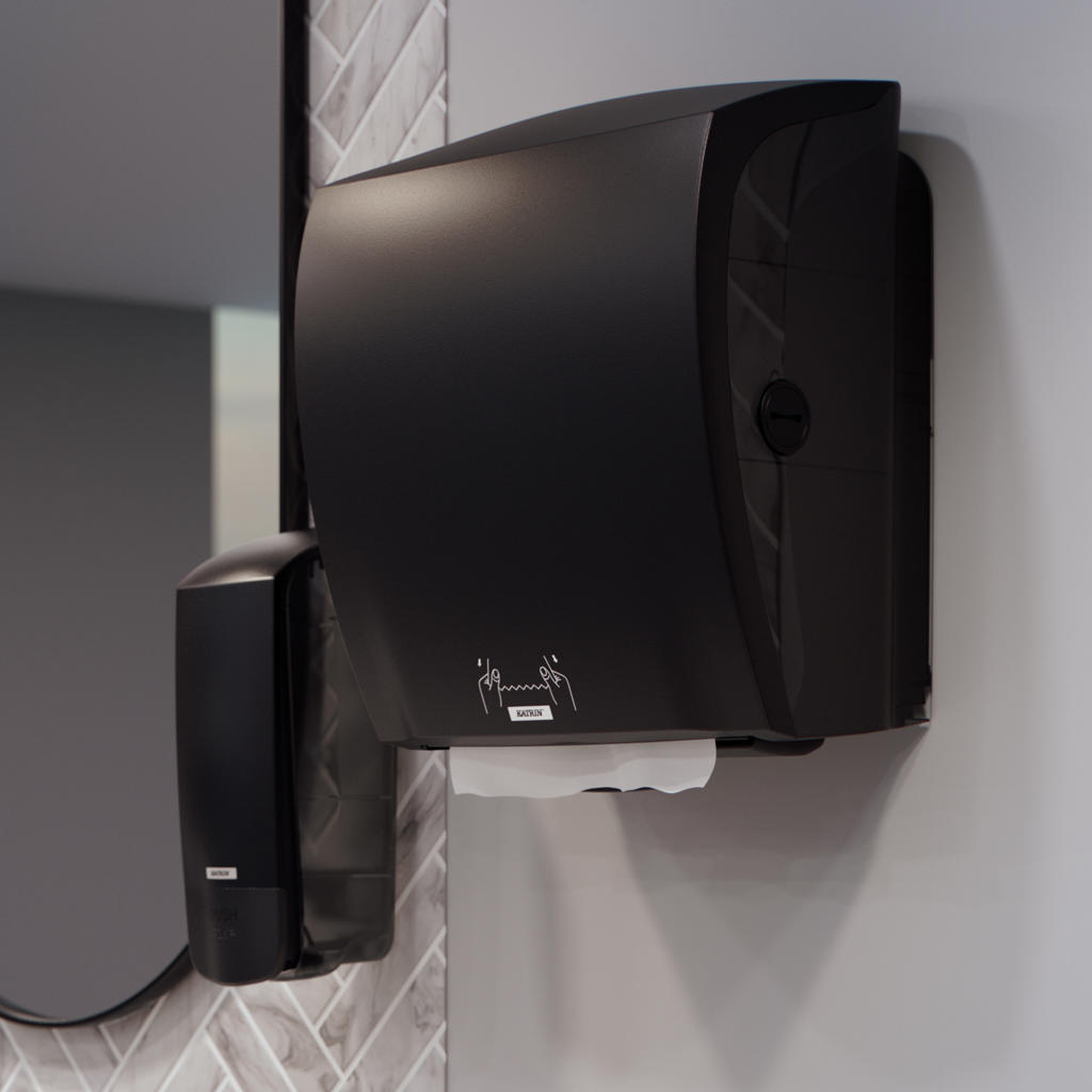 Choose between white and black depending on the colour of the walls. Contrasts make it easier for people with impaired vision to find the dispenser.