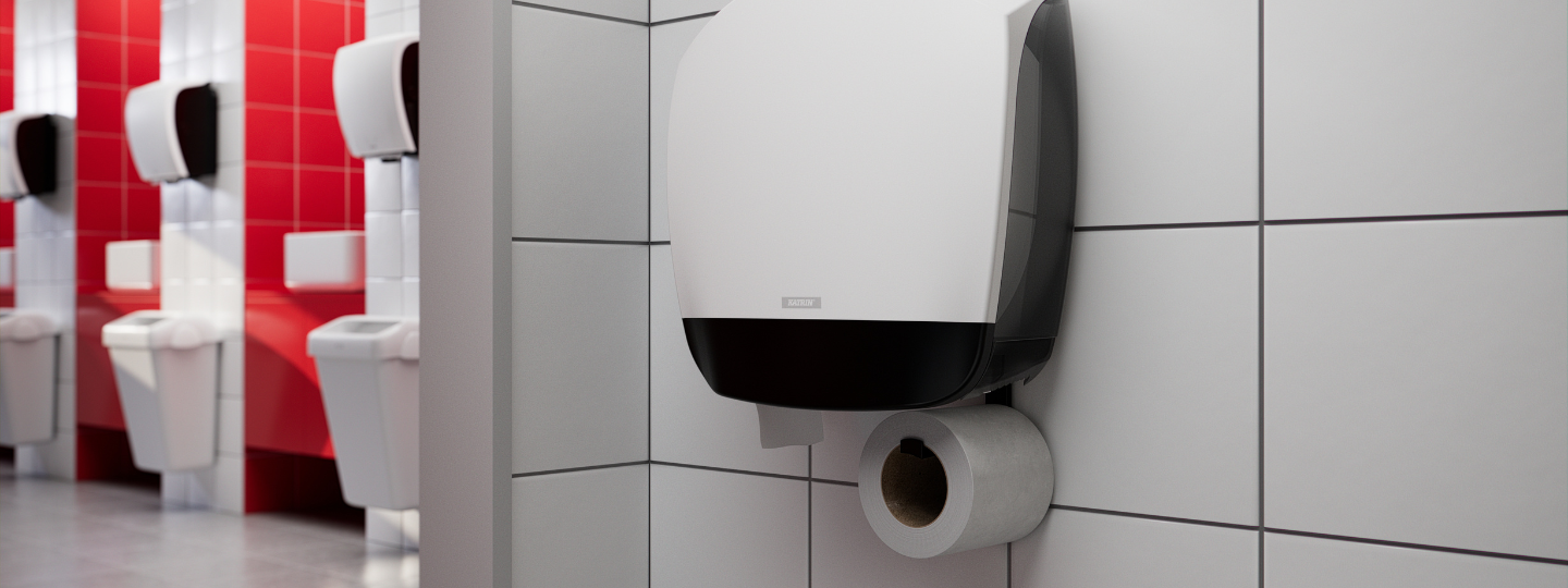 Katrin Wc‑paperi annostelijaratkaisu julkisessa wc‑tilassa