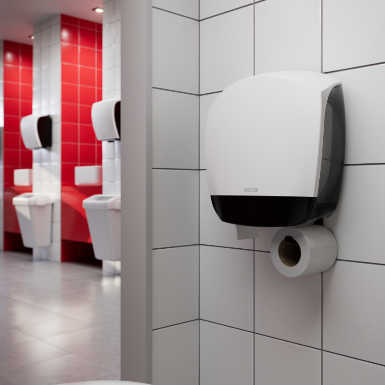 Katrin Wc‑paperi annostelijaratkaisu julkisessa wc‑tilassa