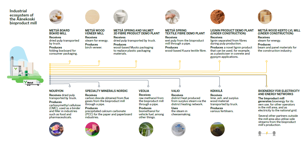 Industrial ecosystem of the Metsä Fibre's Äänekoski Bioproduct Mill.