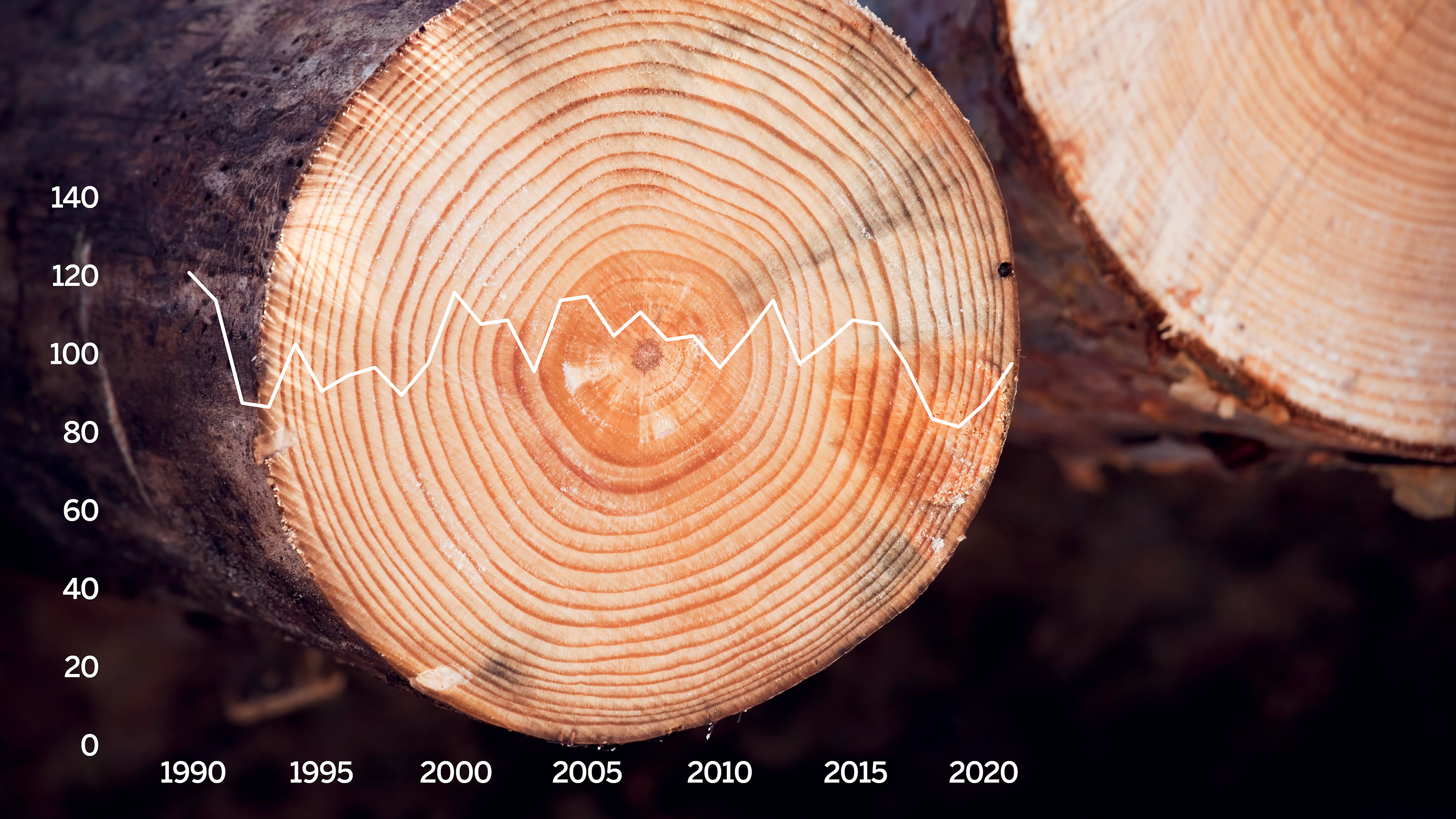 Graafi, joka kuvaa puun läpimitan kasvun vaihtelua.