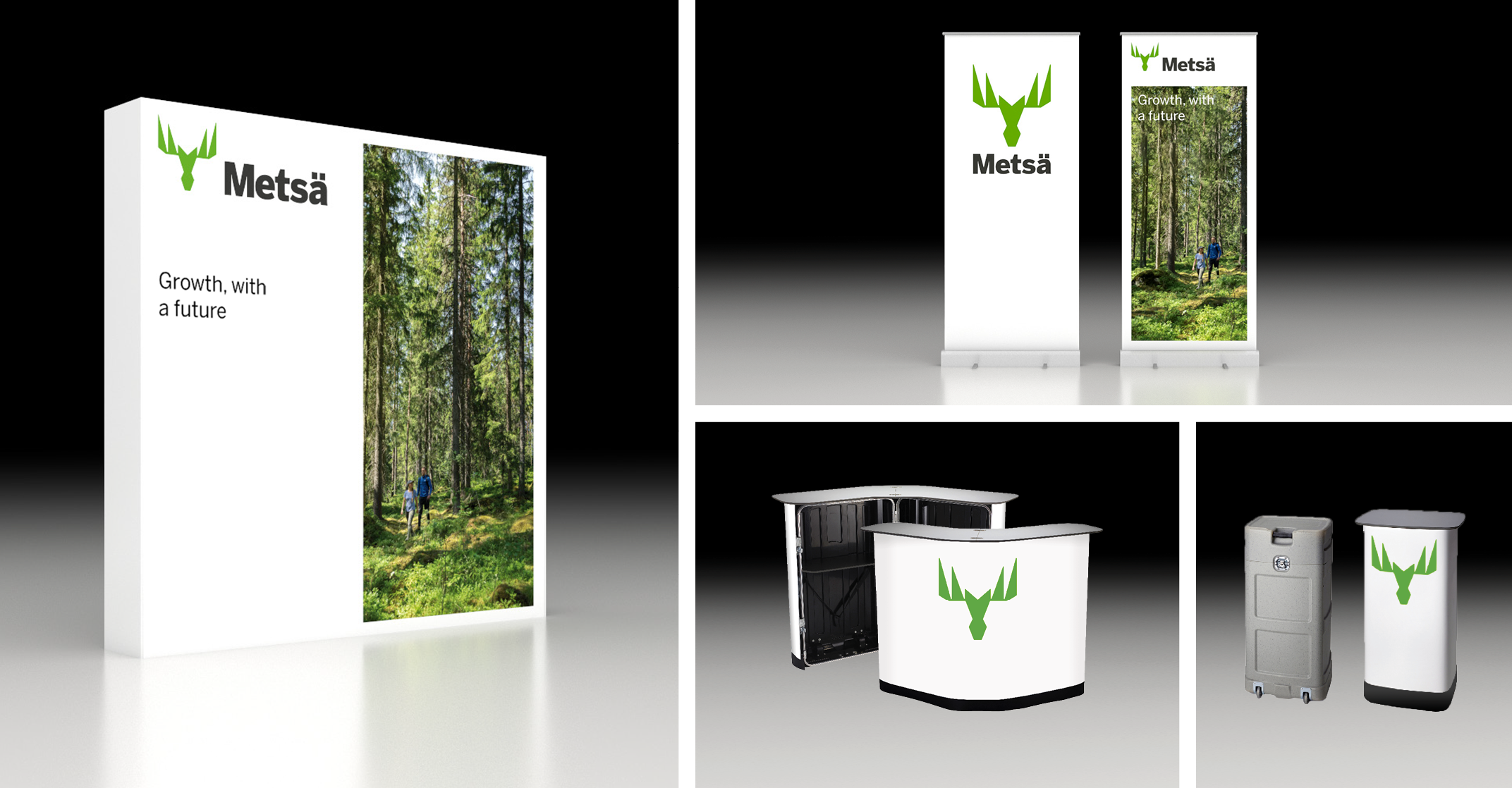 Examples of basic wall-panels, roll-ups, tables and storage units.